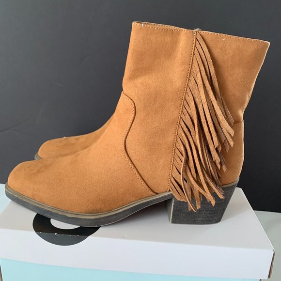 SO Women’s Old Fashion Fringe Western Ankle Boots, Cognac, Size 9.5, New in Box - Picture 4 of 10